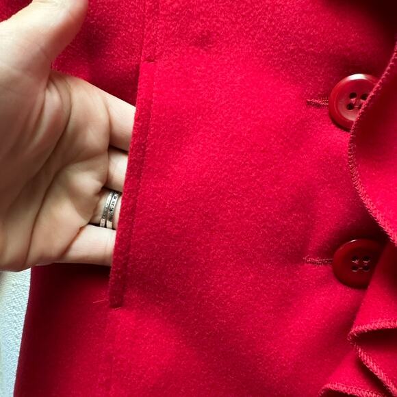 United Colors Benetton Class Girls Red Ruffle Soft Brushed Dress Coat 4 - Picture 4 of 9